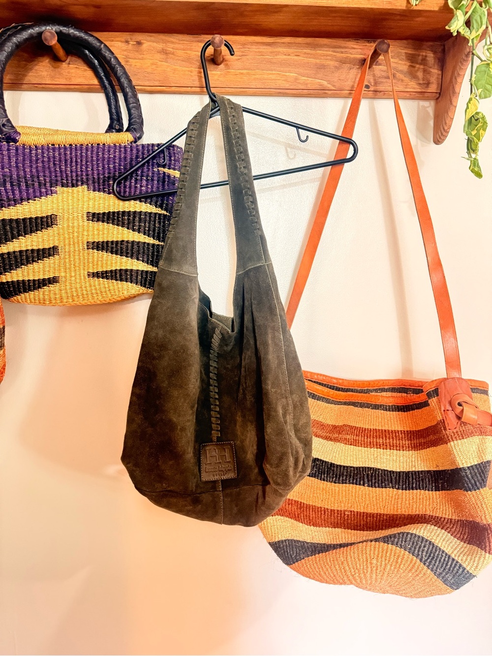 Suede Hobo Shoulder Bag - Olive Green